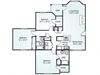3-bedroom/2-bathroom floor plan layout with 1,339 square feet at Chace Lake Villas apartments for rent in Birmingham, AL
